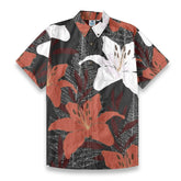 Red & White Island Style-Tropical Lily Bloom Hawaiian Shirt