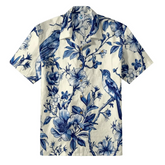 Blue & White Chinoiserie Bird Floral Hawaiian Shirt