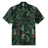 Dark Green Holly & Berry Hawaiian Shirt