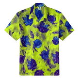 Neon Lime & Bold Blue Watercolor Floral Hawaiian Shirt