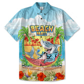 Beach Party Shark Hawaiian Shirt, Summer Vibes Parrot Hawaii Shirt