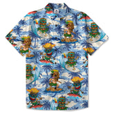 3D Tiki Tiki Surfing Hawaii Shirt, Hibiscus Flowers Hawaii Shirt