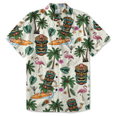 Tiki Mask Hawaii Shirt, Aloha Flowers Surfing Tiki Hawaii Shirt