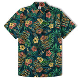 Tropical Tiki Mask Hawaiian Shirts, Flamingo Hawaii Button Down Shirt - The Palmix