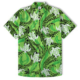 Turtle Floral Aloha Beach Shirt, Green Polynesian Ocean Turtle Shirt - The Palmix
