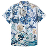 Vintage Ocean Print Hawaiian Shirts for Men Women, Sea Animal Aloha Summer Beach Shirt - The Palmix