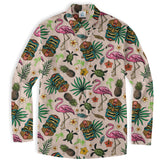 Tropical Tiki Mask Hawaiian Shirts, Flamingo Hawaii Button Down Long Sleeve Shirt - The Palmix