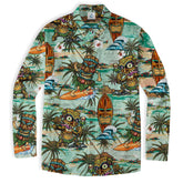Beach Shirt Aloha Tiki Mask Hawaiian Shirt, Hawaiian Shirt Vintage Floral Long Sleeve Shirt - The Palmix