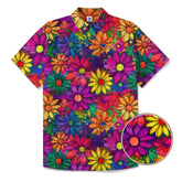 Hippie Flowers Seamless Patterns Hawaii Shirt, Groovy Floral Pattern Hawaiian Shirt