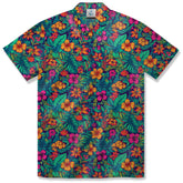 Electric Vibrant Tropical Beach Pattern Hawaiin Button Down Shirt - The Palmix