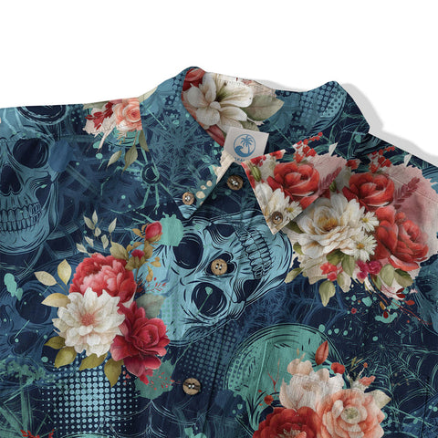 Tropical Skull Floral Hawaiian Shirt Roses Flower Shirt