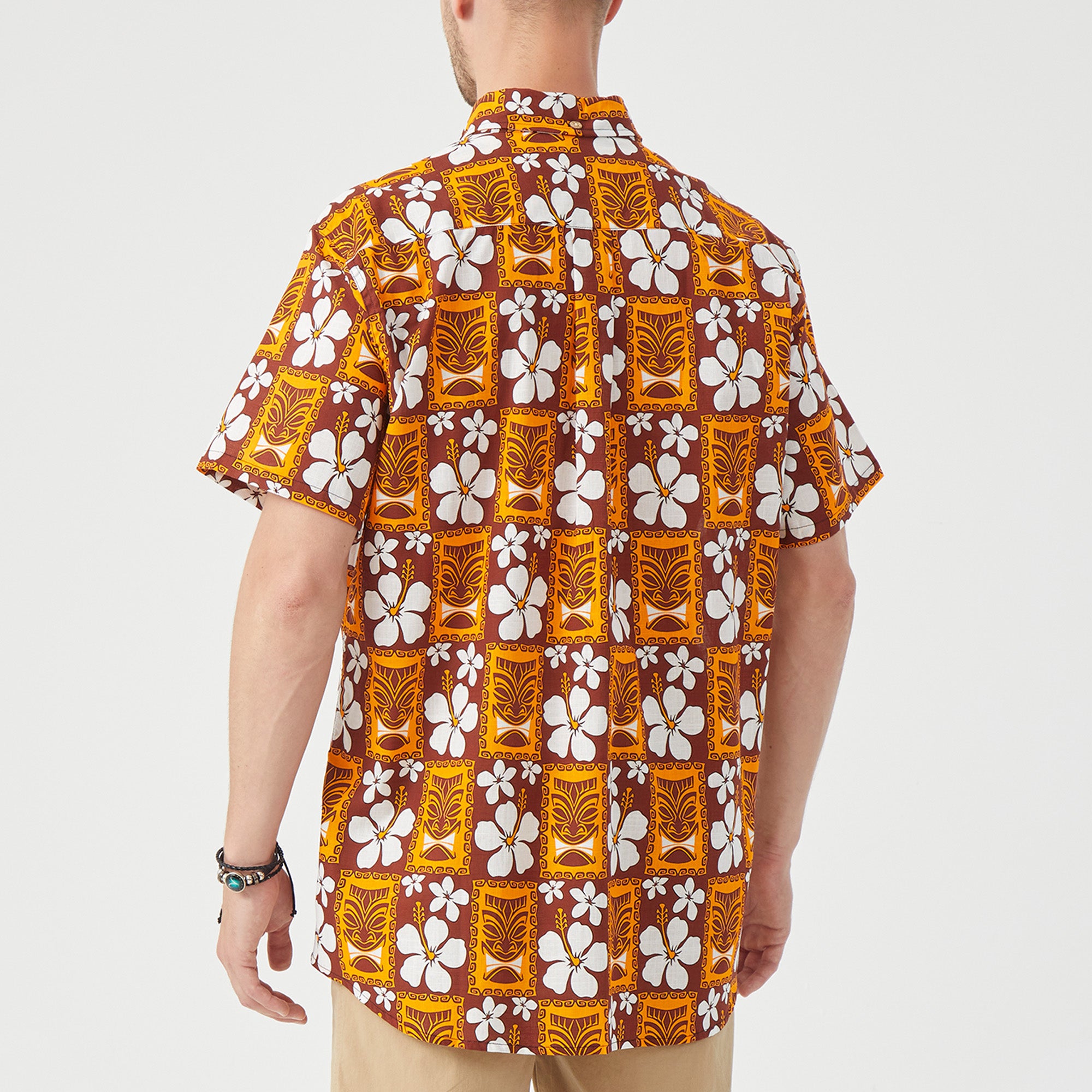 Tiki Mask Pattern Hawaiian Shirt, Tiki Floral Pattern Hawaii Shirt
