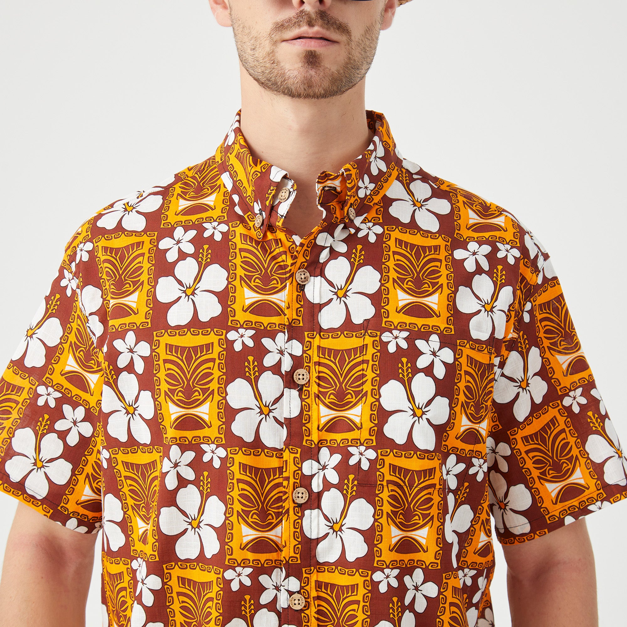 Tiki Mask Pattern Hawaiian Shirt, Tiki Floral Pattern Hawaii Shirt