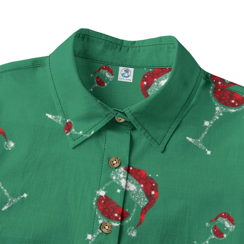 Women's Santa Hat Wine Glass Hawaiian Shirt
