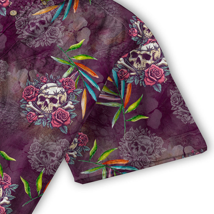 Allover Skull Hawaiian Shirt Floral Skull Rose Pinapple Hawaiian