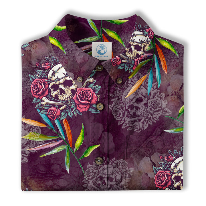 Allover Skull Hawaiian Shirt Floral Skull Rose Pinapple Hawaiian