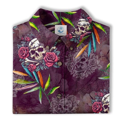 Allover Skull Hawaiian Shirt Floral Skull Rose Pinapple Hawaiian