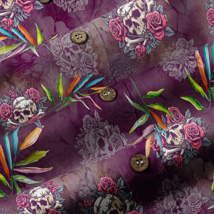 Allover Skull Hawaiian Shirt Floral Skull Rose Pinapple Hawaiian
