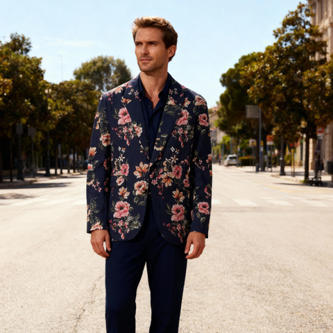 Retro dream weaving of dark blue peonies