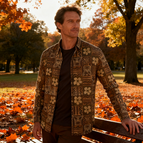 Island Guardian – Tribal Turtle & Floral Hawaiian Long-sleeve shirt