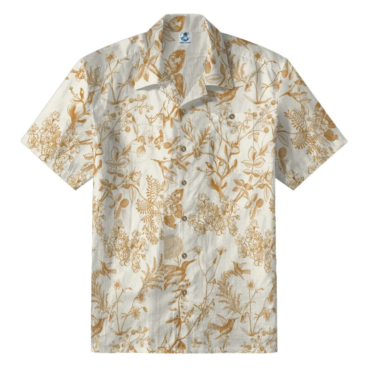 Golden Hummingbird Floral Hawaiian Shirt