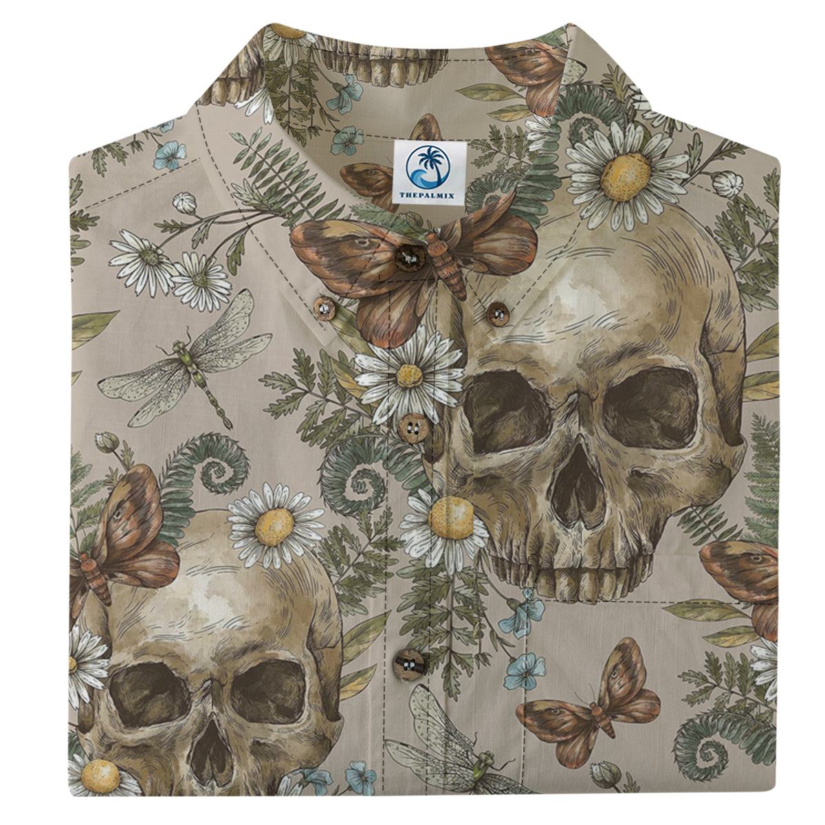 “Eternal Bloom” Hawaiian Shirt – Vintage Floral & Hand-Drawn Skull Print