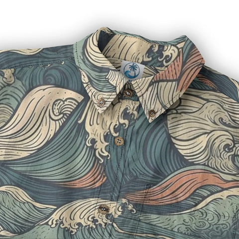 Ocean Surge – Vintage Wave Print  long-sleeve shirt