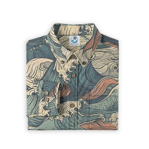 Ocean Surge – Vintage Wave Print  long-sleeve shirt