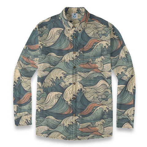 Ocean Surge – Vintage Wave Print  long-sleeve shirt
