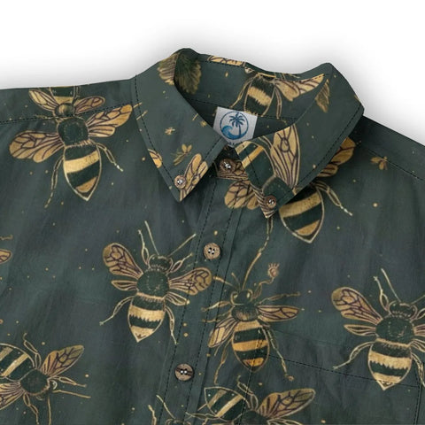Green Bee – Dark Green Gold Bee Hand-painted Art Retro Long-sleeve shirt