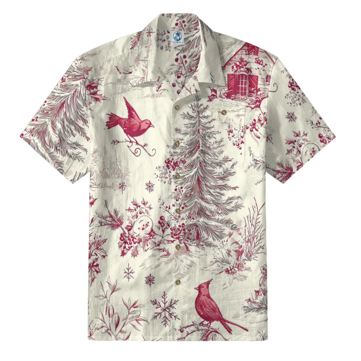 Christmas Cardinal Toile Hawaiian Shirt: