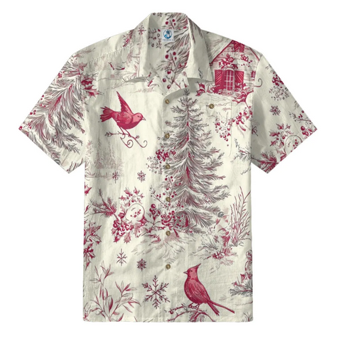 Christmas Cardinal Toile Hawaiian Shirt: