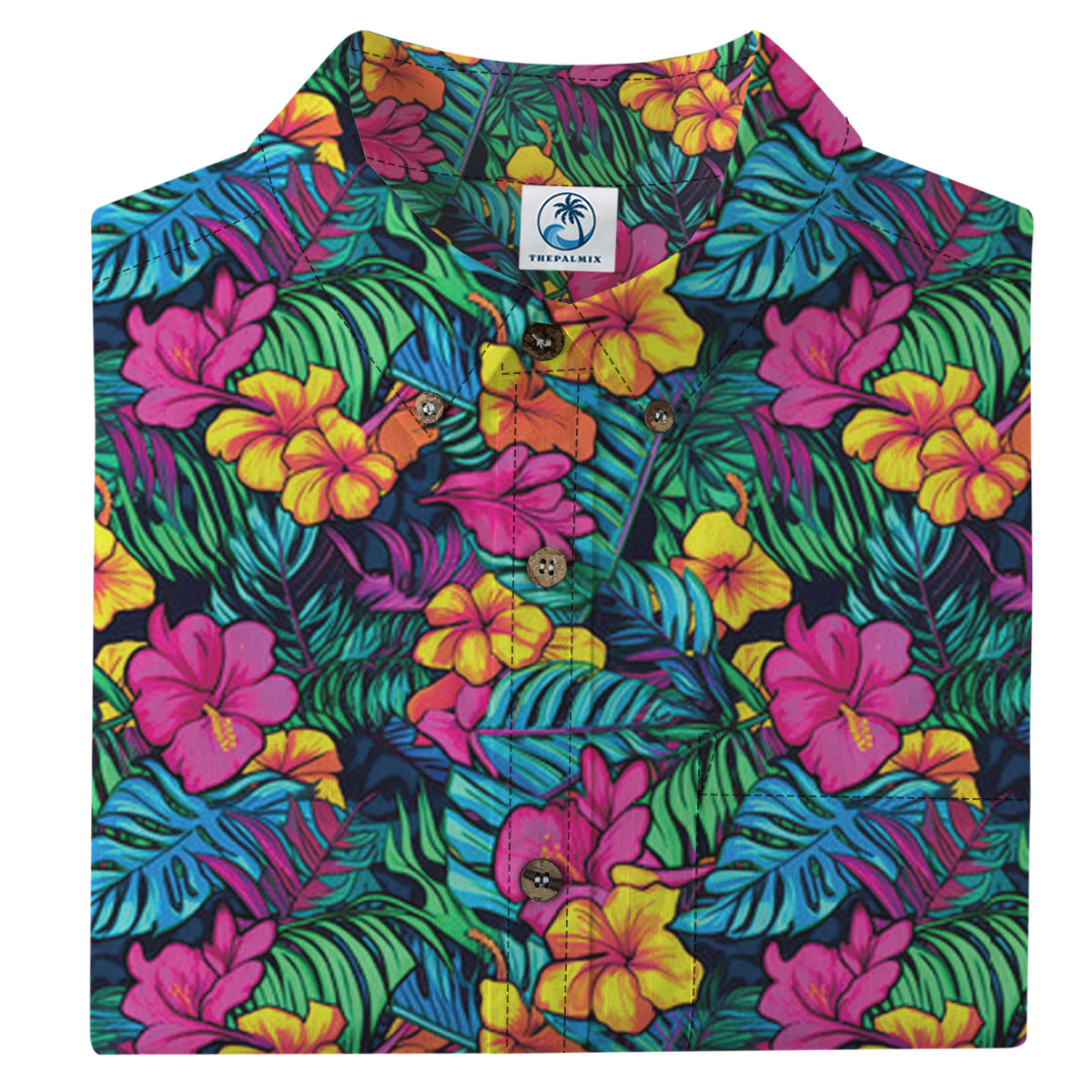 “Island Bloom” Bright Pink & Green Plumeria Tropical Print Hawaiian Shirt