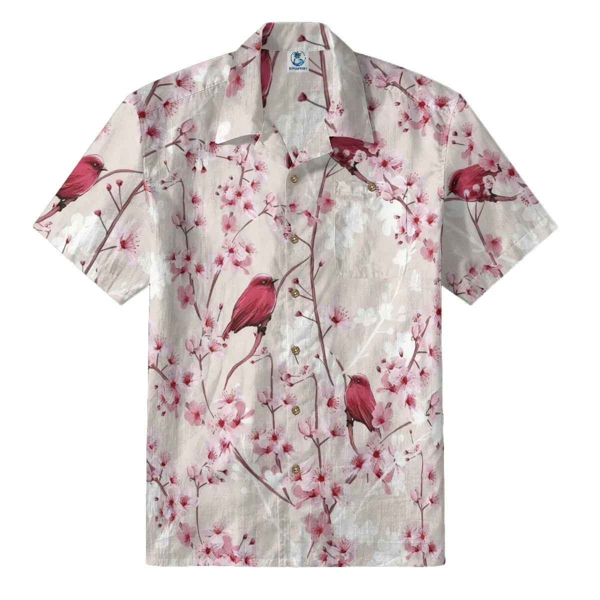 Cherry Blossom & Red Bird Hawaiian Shirt