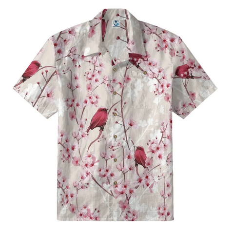 Cherry Blossom & Red Bird Hawaiian Shirt