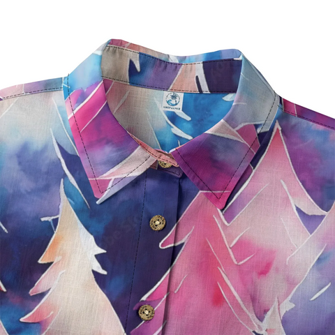 Women's Watercolor Christmas Trees Hawaiian Shirt