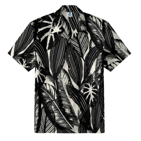 White & Black Tropical Leaf Hawaiian Shirt