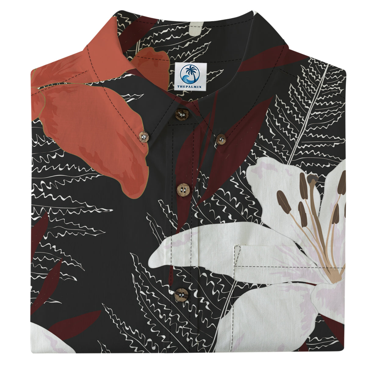 Red & White Island Style-Tropical Lily Bloom Hawaiian Shirt