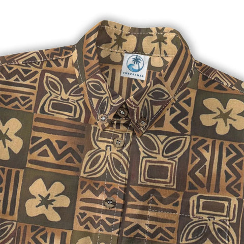 Hawaiian Vintage Pictorial Tiki Floral Totem Retro Printed Shirt