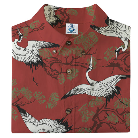 It is a poetic county crane Japanese-style printed shirt