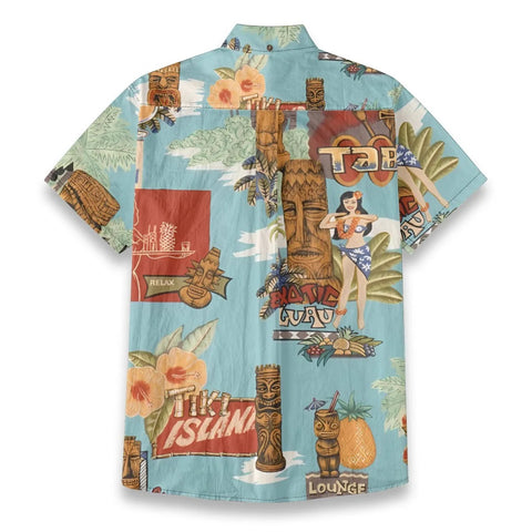 Hawaiian Vintage Pictorial TIKI Island Print Shirt