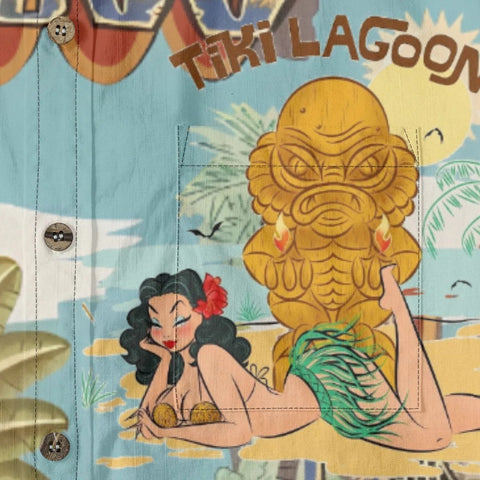 Hawaiian Vintage Pictorial TIKI Island Print Shirt