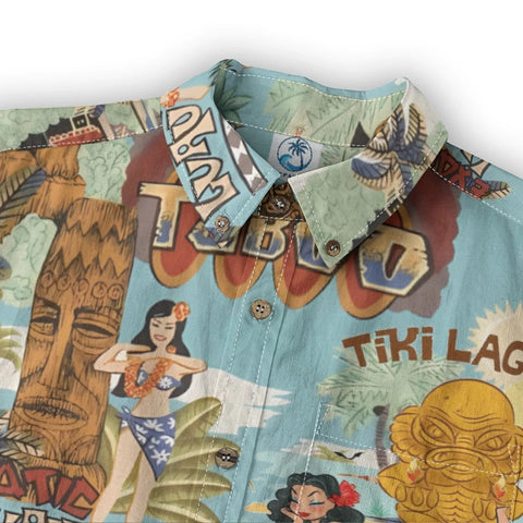 Hawaiian Vintage Pictorial TIKI Island Print Shirt