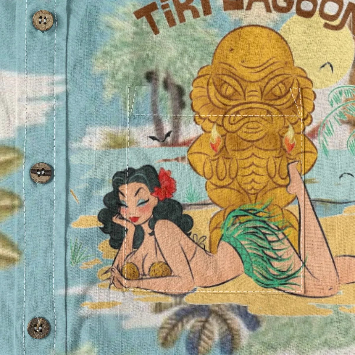 Hawaiian Vintage Pictorial TIKI Island Print Shirt
