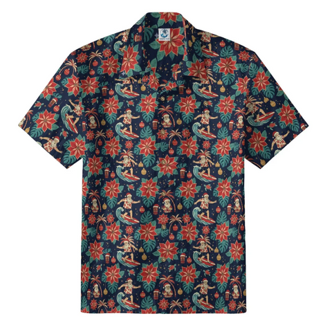 Poinsettia Surfing Santa Hawaiian Shirt