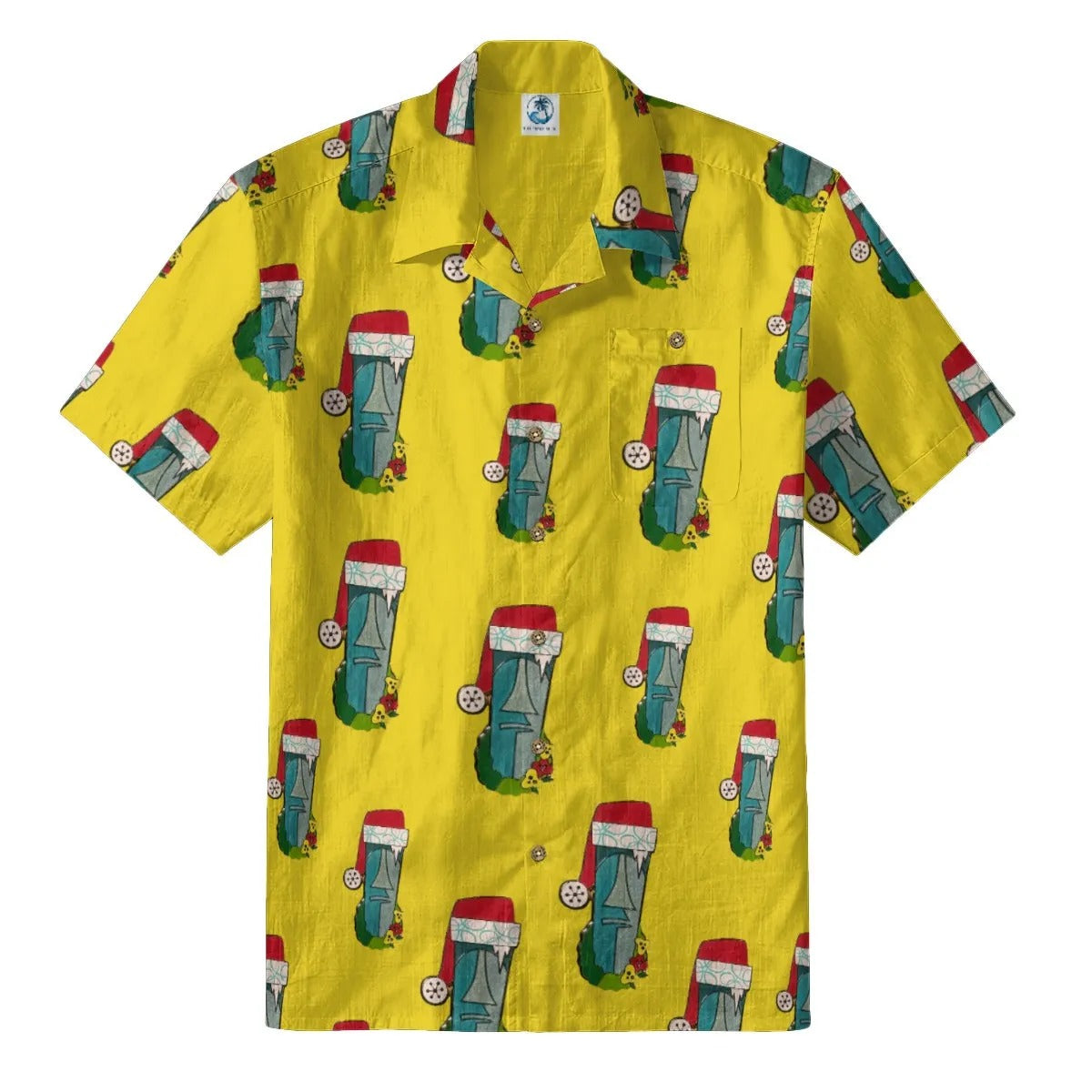 Retro hippie in moai santa hat