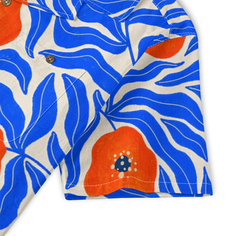 Orange Poppy & Blue Wave Hawaiian Shirt