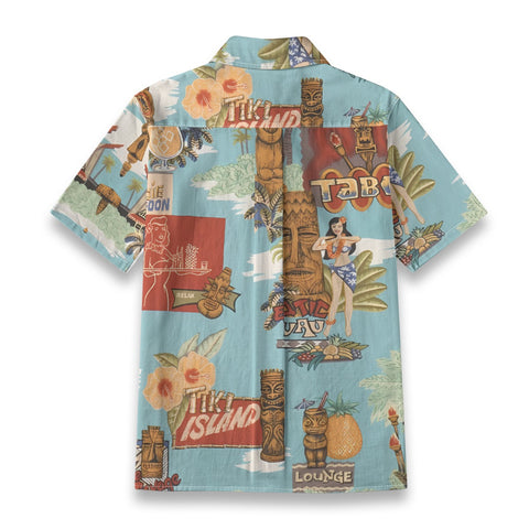Hawaiian Vintage Pictorial TIKI Island Print Shirt