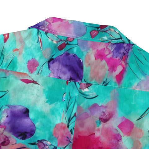 Tropical Watercolor Floral Hawaiian Shirt