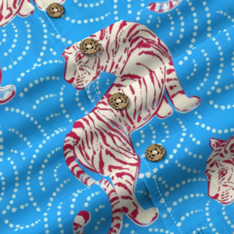 Blue Tiger Print Hawaiian Shirt